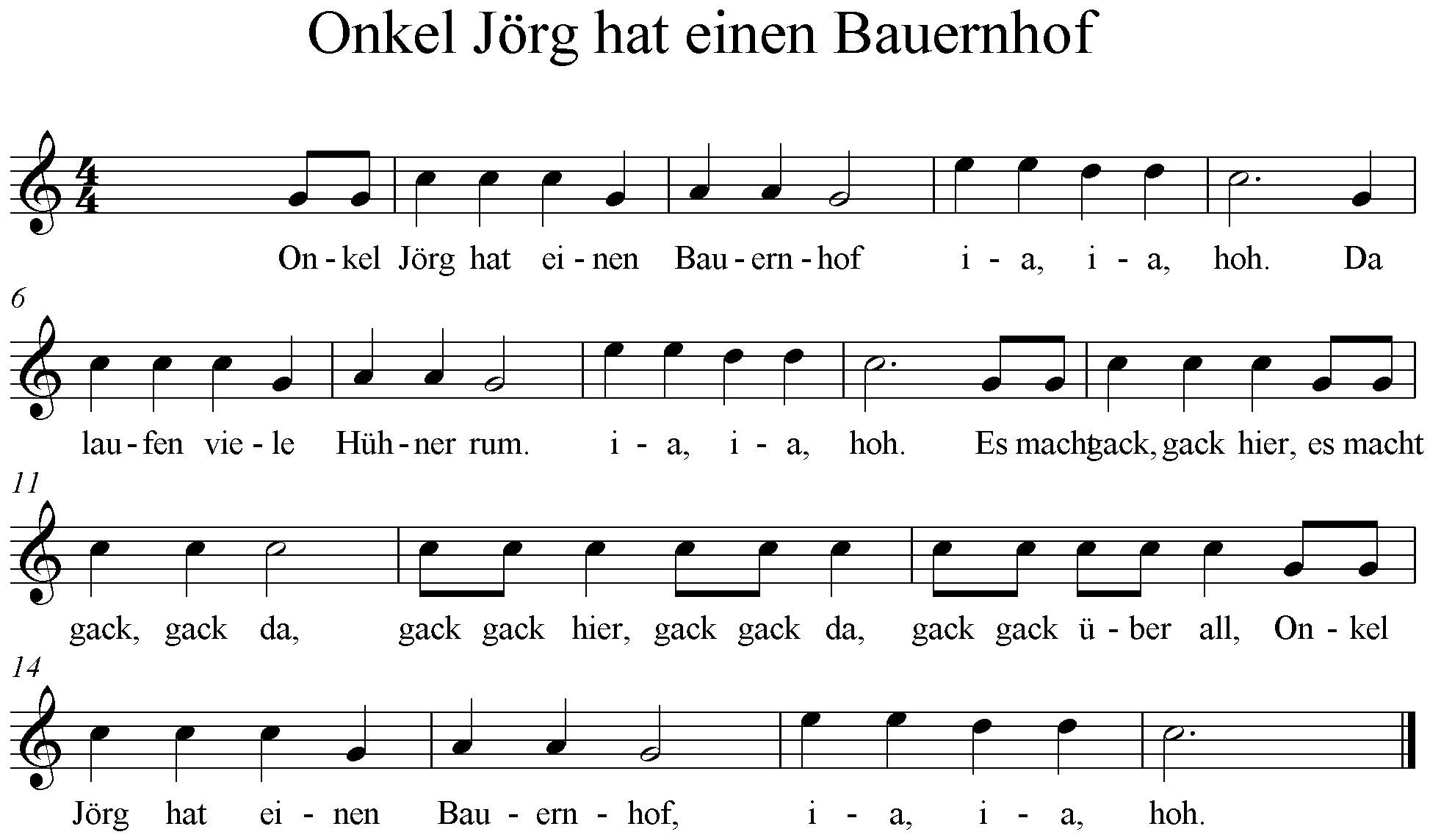 onkel jörg hat einen bauernhof noten